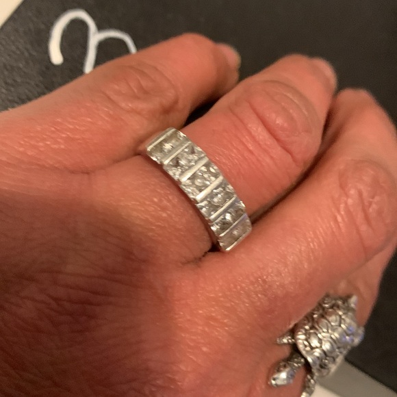 COPY - Vintage Art Deco Cubic Zirconia Eternity Ring Sterling Silve - Size 8 - Picture 7 of 8